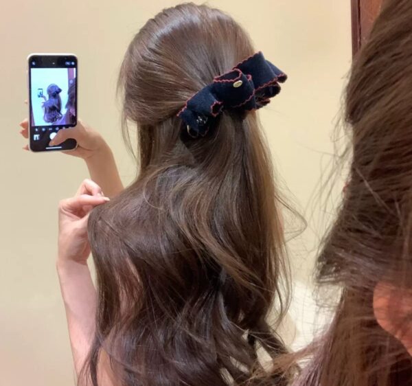 Retro Preppy Corduroy Bow Hair Claw