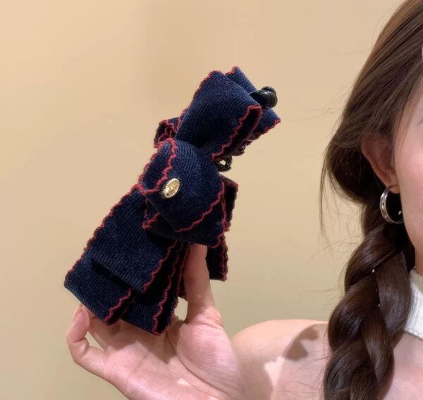 Retro Preppy Corduroy Bow Hair Claw