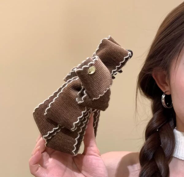 Retro Preppy Corduroy Bow Hair Claw