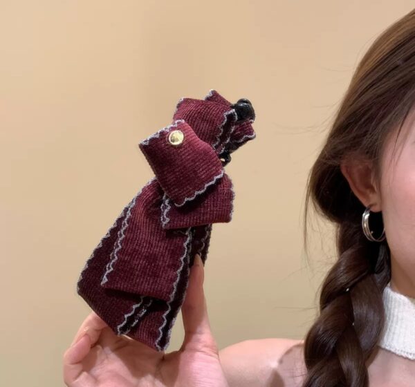 Retro Preppy Corduroy Bow Hair Claw